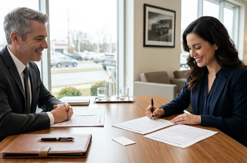 Meridian loan advisor reviewing documents with client
